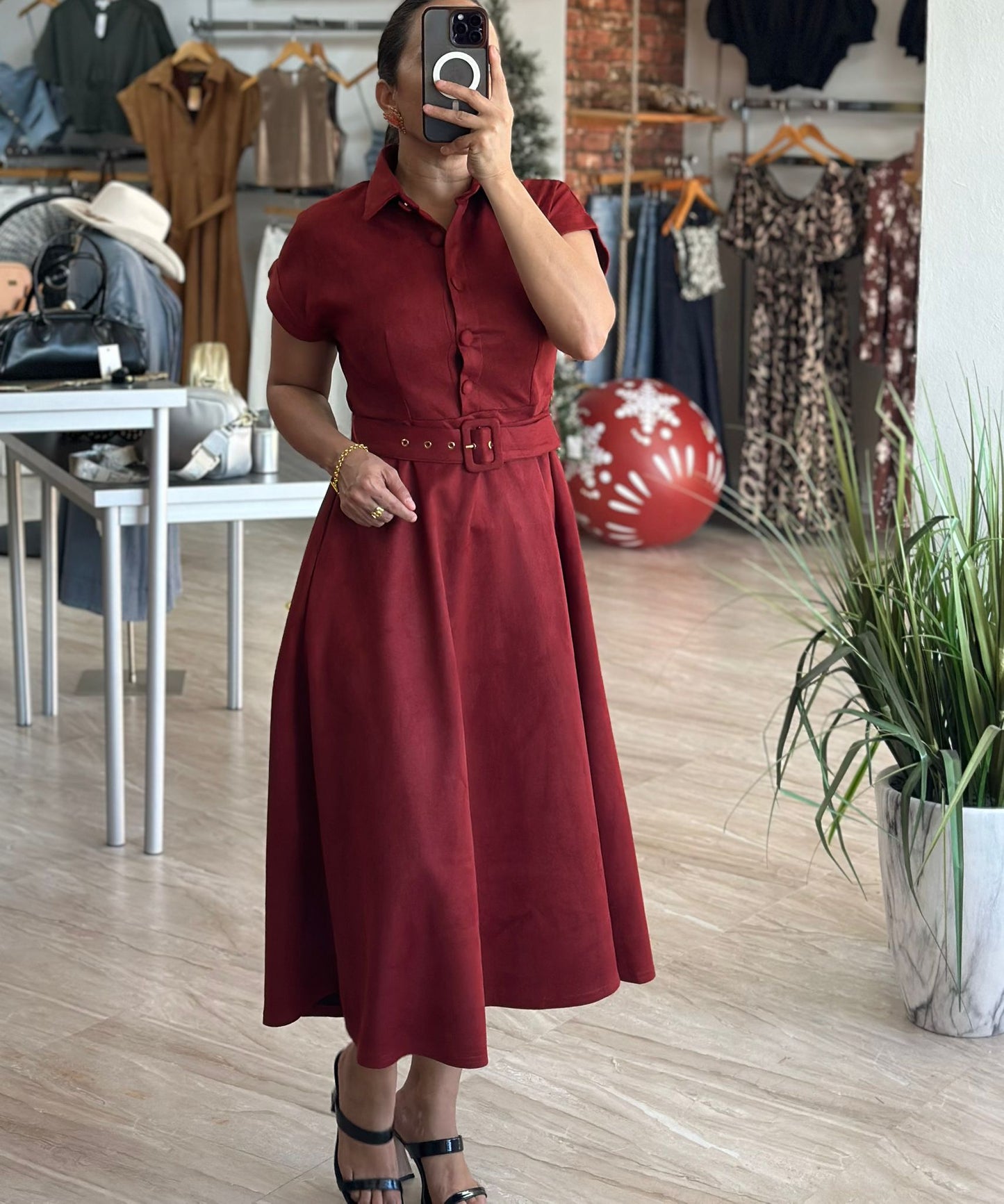 Solid Suede Midi Dress