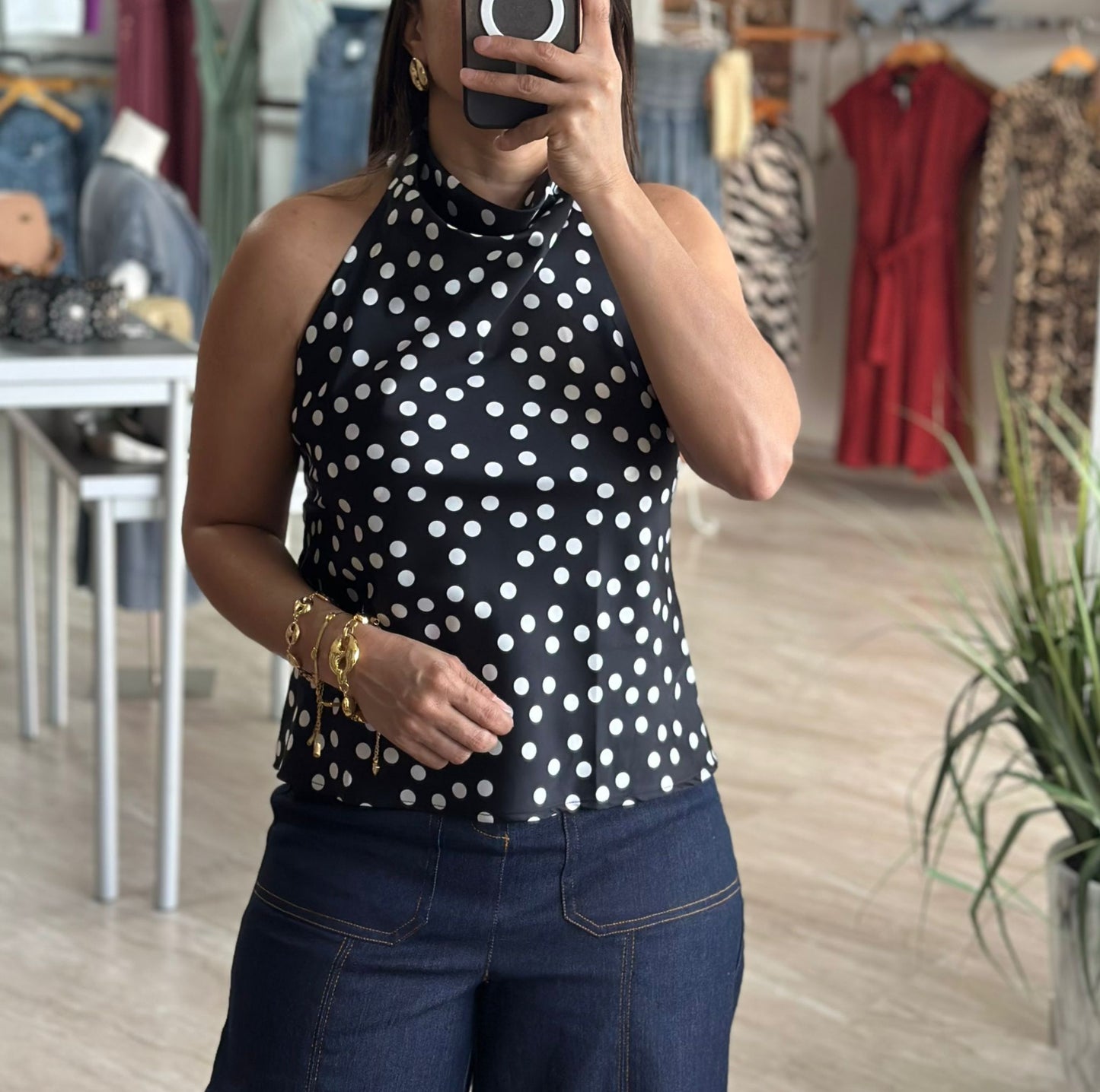 Black Polka Dot Top